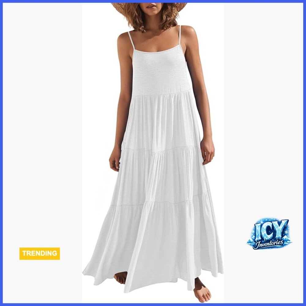 100% Polyester Maxi Dress Sleeveless Spaghetti Strap Boho Sundress